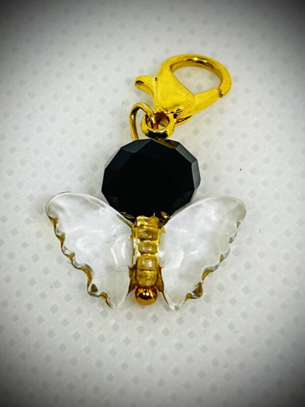 Charm Butterfly Clear w/Black Gem