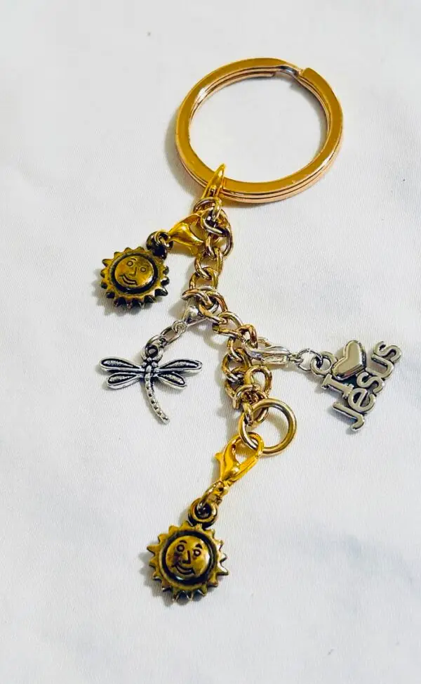 keychain Sun, Dragonfly & I♥Jesus charm